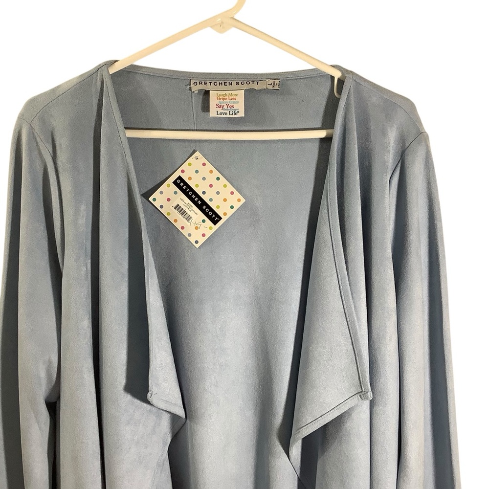 Gretchen Scott Designs Faux Suede Waterfall Cardigan Open Front Light Blue - Picture 2 of 6